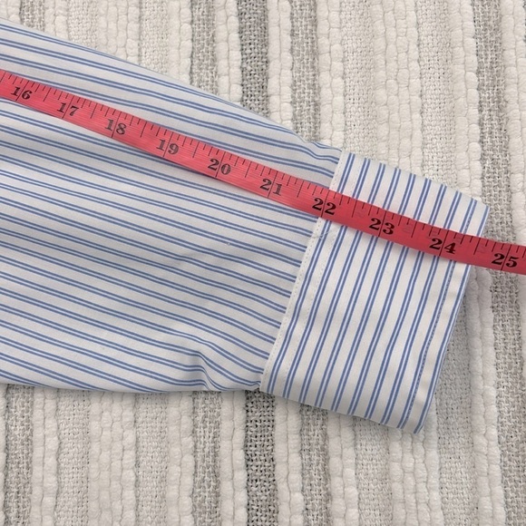 Lauren Ralph Lauren Men Blue White Stripe Cotton Shirt 18.5 34/35 Fall Classic - Picture 4 of 8